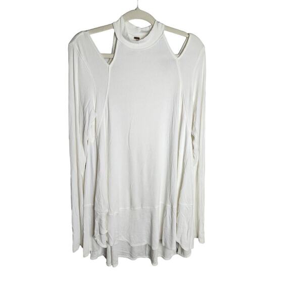 Free People Downtown Girl Ivory tunic top cream sz L oversize Lagenlook boho - Picture 1 of 8